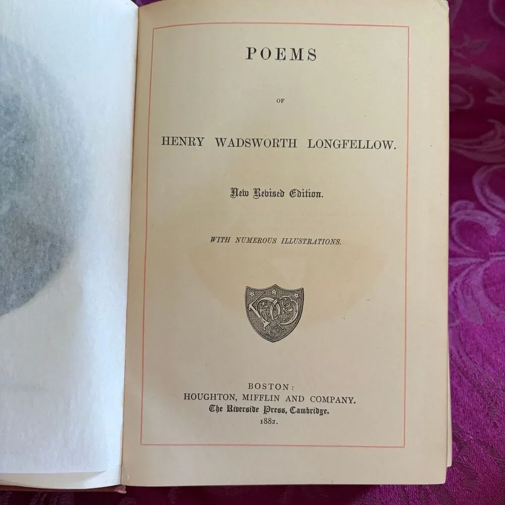 1882 Poems of Henry Wadsworth Longfellow, Illustrated Antique Poetry Book